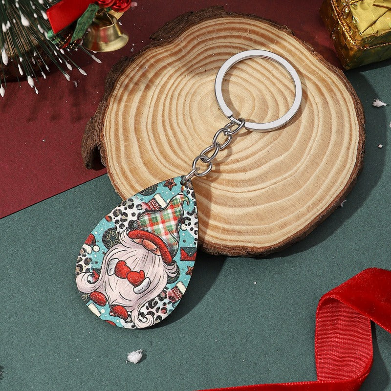 Wholesale Wooden Water Drop Christmas Keychains